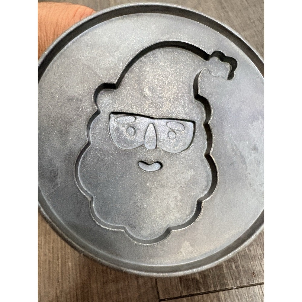 Vintage Santa Cookie Press Stamp Metal Cast Aluminum Red Handle Christmas Baking